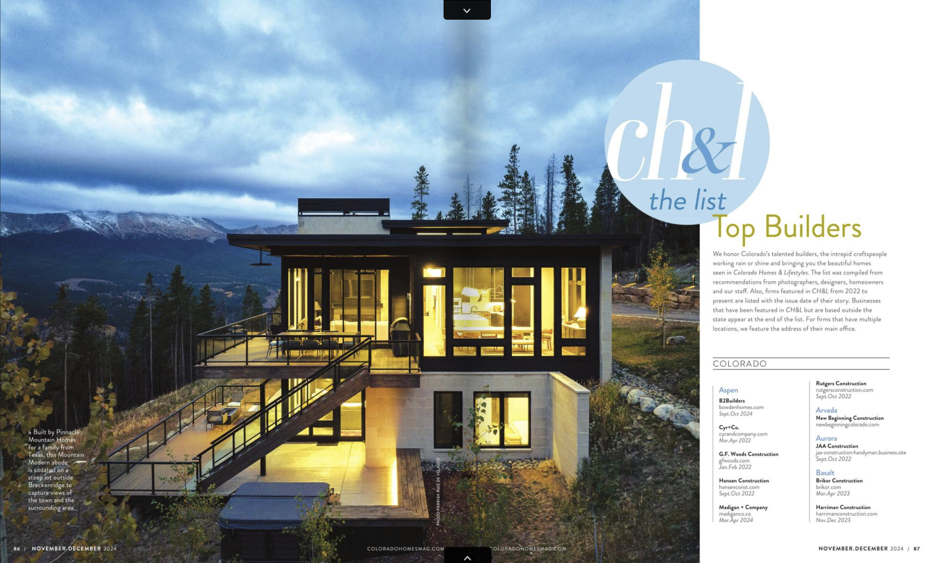 Elton R Construction featured in CH&L The List Top Builders 2024