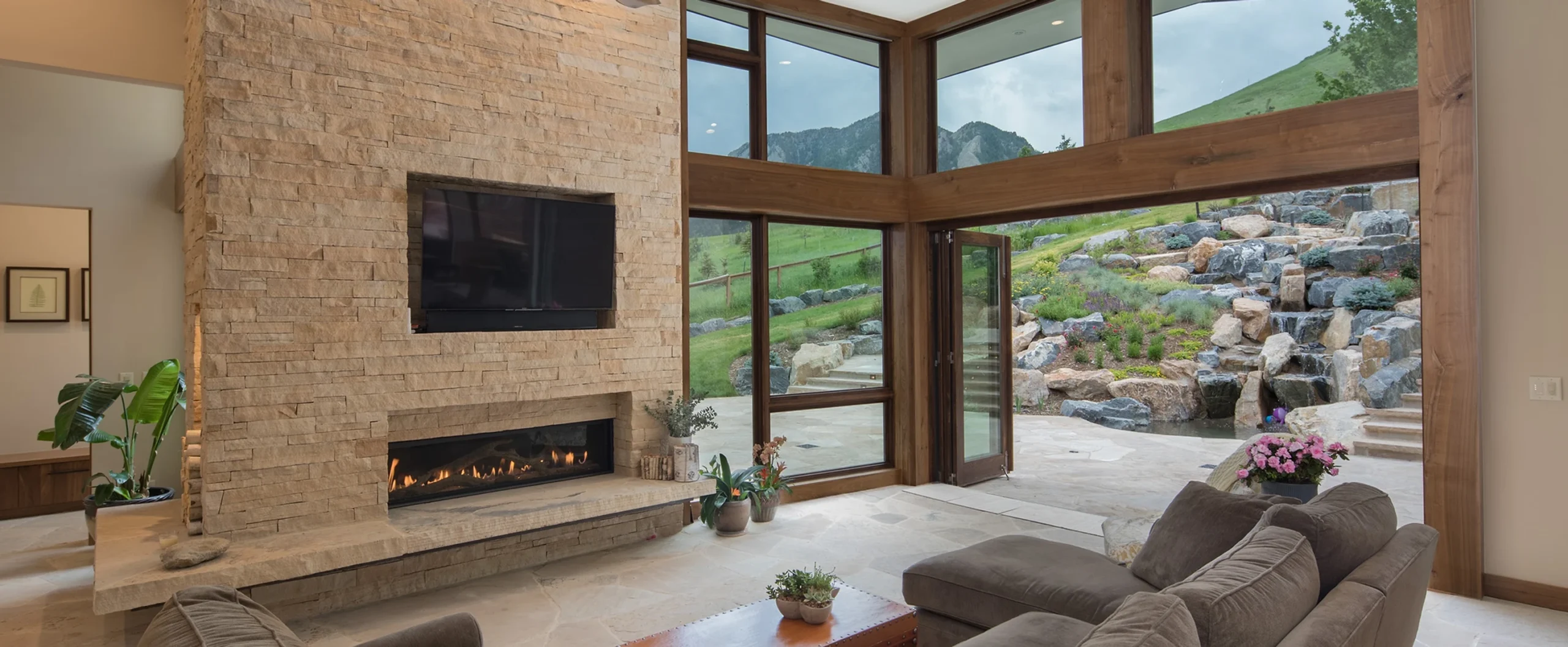 Stone fireplace living room